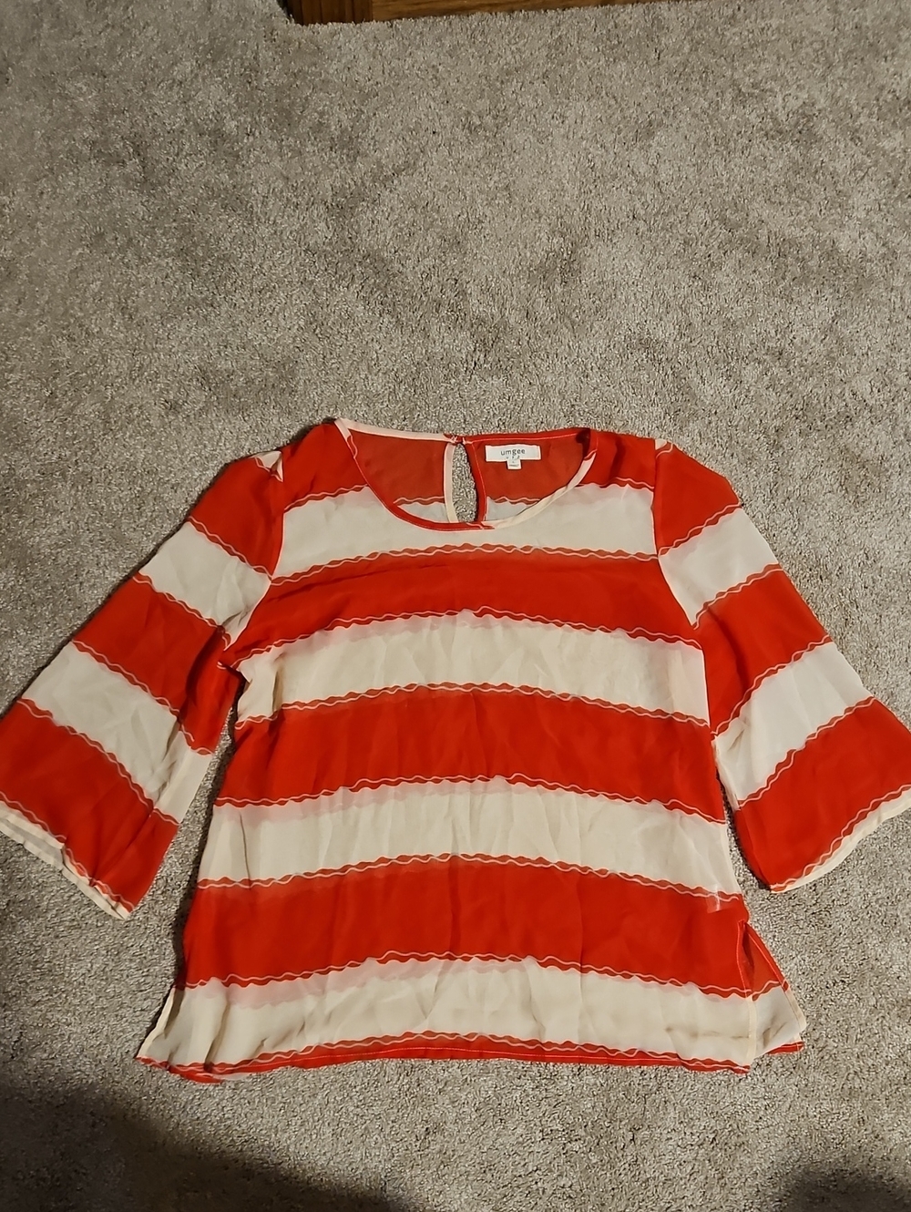 Umgee Red and Cream Striped Bell-Sleeve Tunic